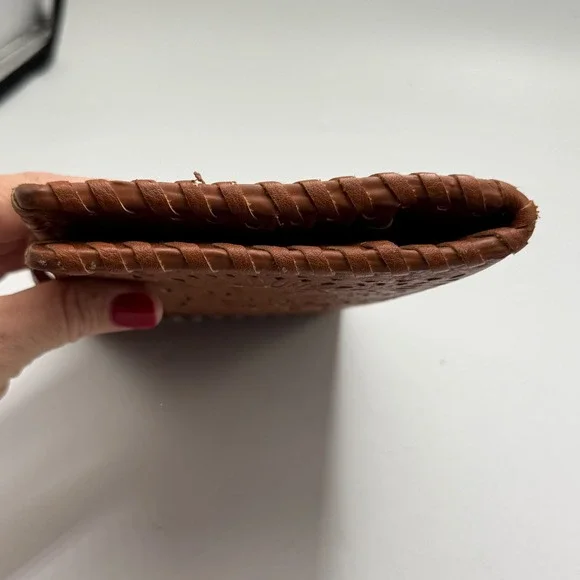 Madison West Brown Faux Leather Laser Cut Bifold Wallet Clutch Snap Closure - Picture 5 of 8